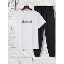 Uyguntarz Unisex 2'li Classical Baskılı Eşofman Takımı Beyaz