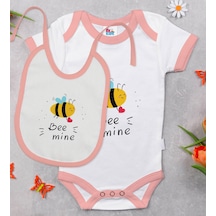 Bk Kids Bee Mine Tasarımlı Pembe Bebek Body Zıbın Ve Mama Önlüğü