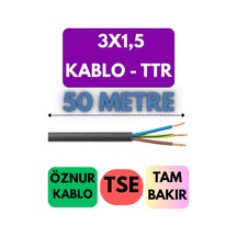 Öznur 3x1,5 Ttr Kablo Metre Seçenekli Siyah - 50 Metre