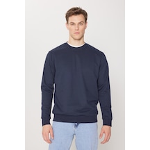 AC&Co / Altınyıldız Classics Standart Fit Normal Kesim Pamuk Bisiklet Yaka Erkek Sweatshirt Lacivert