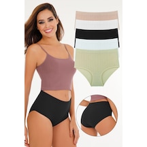 Sensu Kadın Fitilli Model Pamuklu Soft Renkler Yüksek Bel 5'li Külot Model-2 Model2