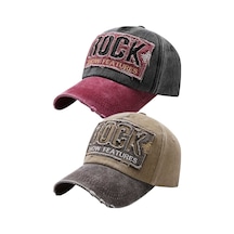 Tezzgelsin Unisex Eskitme Rock Nakışlı Ayarlanabilir Beyzbol Kep Şapka 2'li Set Siyah - Camel