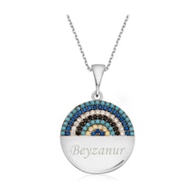 Gümüş Mavi Taşlı İsimli Bayan Kolye Sl2786 Gümüş