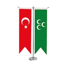 Masa Üstü Kırlangıç Yeşil Üç Hilal + Türk Bayrağı + Krom T Direk
