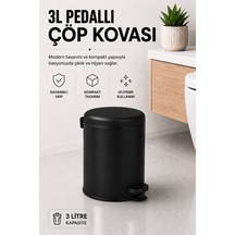 Pedallı Çöp Kovası 3 Litre İç Kovalı Kapaklı Banyo Çöp Kutusu Siyah - Elit 7003