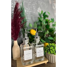 2 Li Cam Sıvı Sabun Ve Losyon Etiketli Gümüş Tıpalı Deterjan Şişesi Sabunluk 500 Ml - 2112020-s C1-1-289 Siyah
