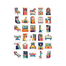 30 Adet Retro Mekanik Oyun Otomatı Sticker Seti - Laptop, Ajanda Ve Matara Çok Renkli