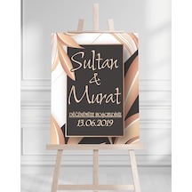 Söz Nişan Düğün İçin 50x70 Karşılama Panosu - Siyah Ve Gül Tasarımlı 001 Beyaz