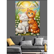 Ahşap Tablo Sarılıp Uyuyan Kedi Yavruları