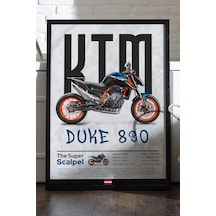 Ktm Duke 890 Siyah Ahşap Çerçeveli Poster, Dekoratif Motosiklet Duvar Tablosu