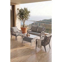 Tulipa Serisi 1.Sınıf 2+1+1 Gri Rattan Gri Minder Bahçe Balkon Oturma Koltuk Takımı