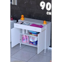 Emir 90 Cm Çok Amaçlı 1 Çekmeceli 1 Kapaklı 1 Raflı 2 Bölmeli Dolap Beyaz