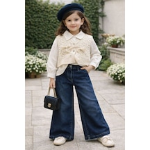 Miss Elitte Örgü Yelekli Taş Detaylı 3 Lü Takım 6-9 Yaş-1027970 - Krem Krem