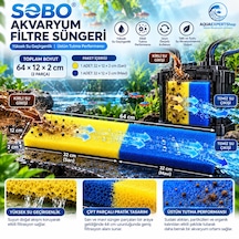 Akvaryum Filtre Süngeri - 64x12x2 Cm - Çift Renk - Yüksek Su Geçirgenlik - Üstün Tutucu Yapı - Sarı Mavi