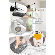 4 Parça Silikon Set bulaşık Matı Lavabo Süzgeci Askılı Süngerlik Masajlı Duş Kaydırmazı