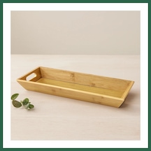 Bezos Bambu Ahşap Sunum Tepsisi 16x40x4 Cm Çift Kulplu Bzs01