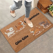 Valerine Life İkili Sevimli Yavru Köpekler Hoş Geldiniz Ve Güle Güle Kapı Önü Paspası 45x70cm
