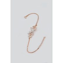 Çekirdekjewelry 925 Ayar Gümüş Minimal Çiçek Figürlü Bileklik Pembe