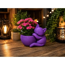 3d Baskı Sarılan Kedi Saksı - Sevimli Dekoratif Saksı - Mor -