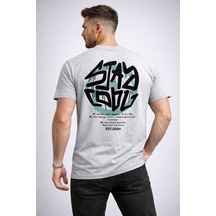 Herkesemoda Arka Stay Yazı Detaylı Basic T-shirt Gri