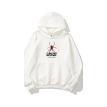 Altamira Kadın Beyaz Sprit Baskılı Oversize Kapşonlu Sweatshirt 001