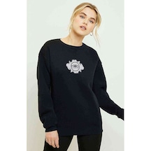 New World Order Baskılı Siyah Kadın Sweatshirt