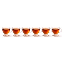 6 Lı Cam Çay Fincanı Seti 210 Ml Yıldız Ayaklı Kendinden Desenli Kulplu Çay,kahve Fincanı Takımı Şeffaf