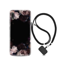 Huawei Y6 2019 Kılıf Resimli Desenli Silikon Boyun Askılı Dark Flowers 1906