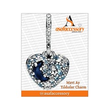 Mavi Ay Ve Yıldızlar Kalp Charm