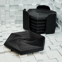 3d Baskı Super Fidget Coaster Seti - Altıgen Desenli Bardak Altlığı Ve Tutucu-siyah Diğer
