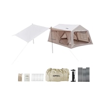 12 Kişilik 12x 12 M² Tenteli Gölgelikli, 4 Mevsim, Su Geçirmez 420d Oxford Kumaşlı Şişme Çadır 400 300 235cm Bej