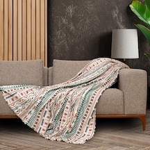 Latuda Concept Softmicro Boho Etnik Desenli Mikrofiber Koltuk Örtüsü Ve Şalı, Kaymaz Turkuaz 180x300 Cm Çok Renkli