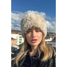Mollycrush Bej Peluş Kalpak Şapka Suni Kürk Rus Slav Kazak Moğol Eskimo Tarzı Rahat Kadın Şapkası Bej
