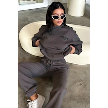 Füme Fetch Series 6 Eşofman Takımı - Baskılı Oversize Kapüşonlu Füme