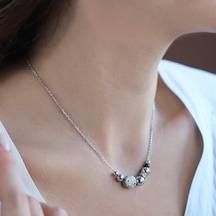 Zirkon Taşlı Charm Gümüş Kolye Gümüş