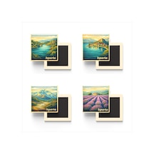 Isparta - 4'lü Memleket Seti - Baskılı Buzdolap Magneti Kare - 9x9 Cm - 4 Adet