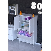 Deniz Kirli Sepetli Ve Kapaklı Raflı, Çok Amaçlı Banyo Dolabı - 80 X 138 X 32,5 Cm 80 Cm