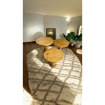 Simillo Ahşap Mantar Sehpa Seti 3 Lü Koyu Ceviz Renkli Zigon Sehpa - Dekoratif Çiçeklik - Wooden Coffee Table Koyu Ceviz