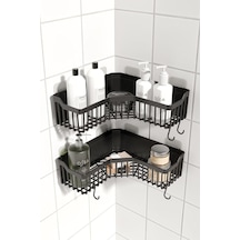 Ata Home Banyor Köşelik Yapışkanlı Banyo Rafı, 2'li Banyo Düzenleyici, Duş Rafı Organizer Şampuanlık, Plastik Çok Renkli