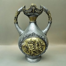 Altın Renk Varaklı Çicek Kabartmalı Gümüş Vazo