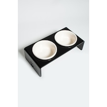 Herniks Pati Desenli Şeffaf Pleksi ve Seramik İkili Mama Kabı 30 x 15 CM