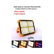 Şarjlı Hem Güneş Enerjli Solar Projektör 4000 Lümel 5 Işık Modlu Lamba Fener Solar Panel Portatif