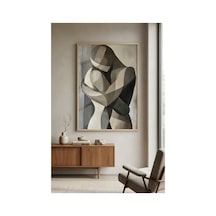 Doğal Ahşap Çerçeveli Soyut Sarılan Çift Modern Sanat Duvar Tablosu Ahşap