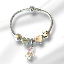 Rabbit Family Charm Çelik Bileklik Çok Renkli