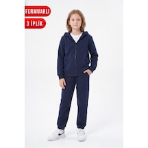 Panios Kids 3 İplik Düz Fermuarlı Kız Çocuk Eşofman Takımı Lacivert