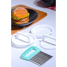 Porselen Diyarı 3'lü Set - 2 Adet Hamburger Ve Köfte Kalıbı Şekillendirici Ve Şekilli Patates Dilimleyici