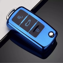 Skoda Fabia Parlak Uyumlu Anahtar Kılıfı A+ Kalite Mavi