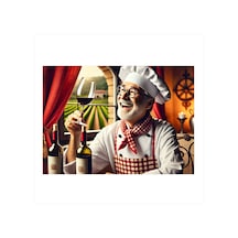Şarap Ve Mutlu Şef Modern Ahşap Tablo