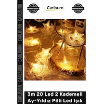 Led Dekoratif Gece Lambası Süsleme Günışığı 3m 20 Led 2 Kademeli Ay- Yıldız Pilli Led Işık