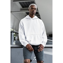 Sevbano Baskısız Unisex Oversize Basic Hoodie Beyaz